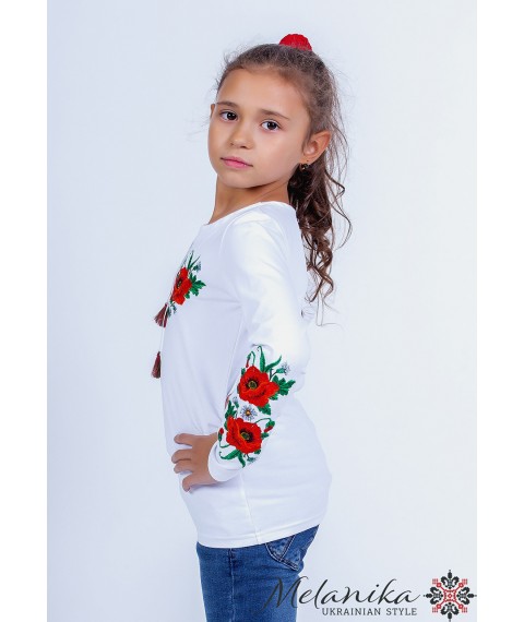 Embroidered T-shirt for girls with long sleeves with poppies on the chest “Poppy Field” 128