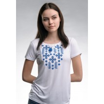 Summer women's embroidered T-shirt in white “Starlight (blue embroidery)” L