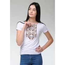 Women's short sleeve summer T-shirt with brown embroidery "Nature Expression" S