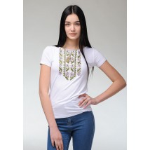 Stylish women's summer T-shirt with short sleeves with pink embroidery “Natural Expression”