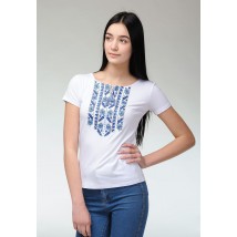 Women's Blue Natural Expression Geometric Embroidered Casual Short Sleeve T-Shirt S