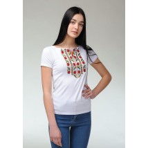 Молодежная женская вышитая футболка с растительным орнаментом «Гармоничная естественная экспрессия» L