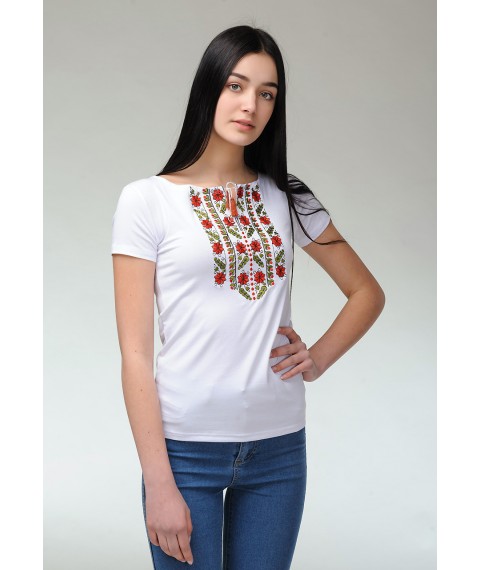 Молодежная женская вышитая футболка с растительным орнаментом «Гармоничная естественная экспрессия» S
