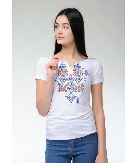 Women's T-shirt with short sleeves in white with original embroidery "Elegy" XXL