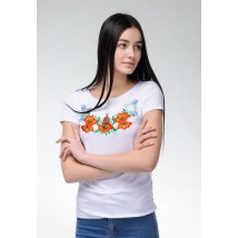 Женская футболка-вышиванка с коротким рукавом белого цвета «Полевая красота» S