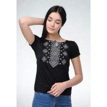 Women's black embroidered shirt with short sleeves “Carpathian ornament (gray embroidery)” M