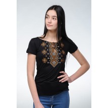 Women's black embroidery for short sleeves “Carpathian ornament (brown embroidery)” XXL