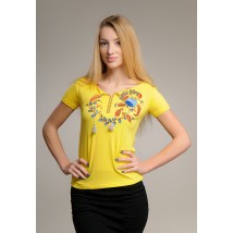 Women's embroidered T-shirt in patriotic yellow "Petrikovskaya painting"