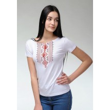 Women's T-shirt with short sleeve embroidery in white color “Hutsulka (red embroidery)”