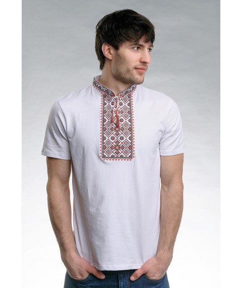 Мужская футболка белого цвета с коротким рукавом «Звездное сияние (красная вышивка)» L