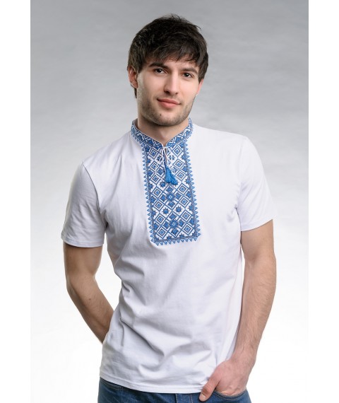 Youth T-shirt for men in ethnic style “Star shine (blue embroidery)” 3XL