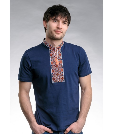 Мужская футболка с вышивкой с коротким рукавом «Казацкая (красная вышивка)» L
