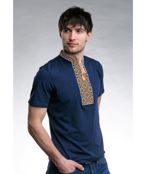 Мужская футболка темно-синего цвета с вышивкой «Казацкая (золотая вышивка)» XL
