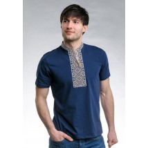 Men's T-shirt with embroidery in Ukrainian style “Cossack (beige embroidery)” XXL