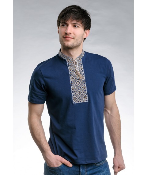 Men's T-shirt with embroidery in Ukrainian style “Cossack (beige embroidery)” S