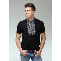 Мужская вышитая футболка черного цвета с геометрическим орнаментом «Король Данило (серая вышивка)» XXL