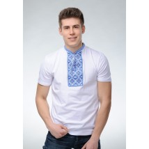 Мужская футболка с вышивкой в украинском стиле «Атаманская (синяя вышивка)» M