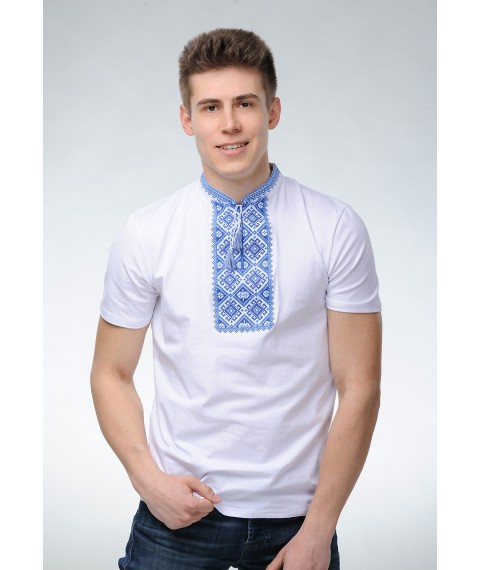Мужская футболка с вышивкой в украинском стиле «Атаманская (синяя вышивка)» XL