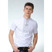 Вышитая мужская футболка белым по белому "Атаманская (серая вышивка)» XXL