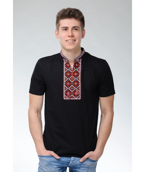 Мужская футболка с коротким рукавом черного цвета машинной вышивки «Атаманская» L