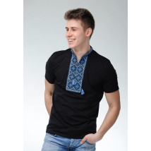 Мужская черная вышитая футболка в молодежном стиле «Атаманская (синяя вышивка)» L