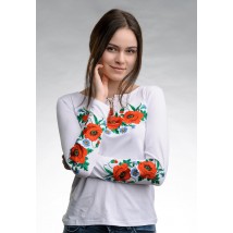 White women's embroidered T-shirt with long sleeves in the Ukrainian style “Poppy Field” XL