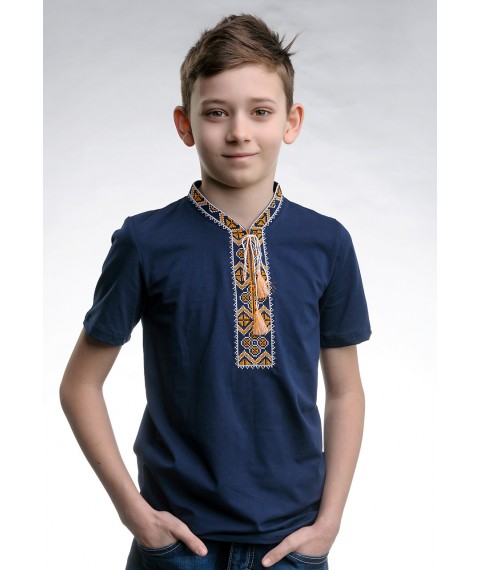 Children's dark blue T-shirt with “Cossack (golden embroidery)” embroidery 104