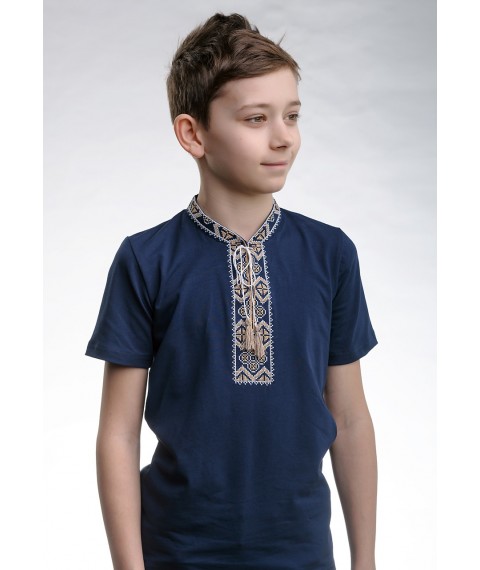 Детская футболка с вышивкой в украинском стиле «Казацкая (бежевая вышивка)» 146