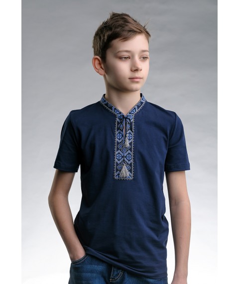 Classic children's T-shirt with embroidery “Cossack (blue embroidery)” 98