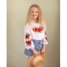 Embroidered shirt for girls with poppies and puffy sleeves "Poppy field"