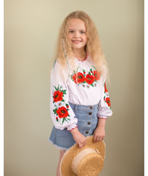 Embroidery for girls with poppies and puffed sleeves "Poppy field" 158/164