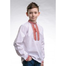 Вышиванка для мальчика с длинным рукавом с геометрическим орнаментом «Андрей (красная)» 140
