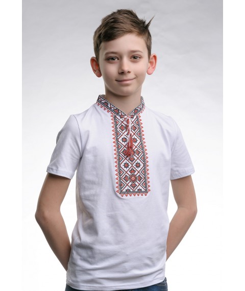 Вышитая футболка для мальчика с коротким рукавом «Звездное сияние (красная вышивка)» 104
