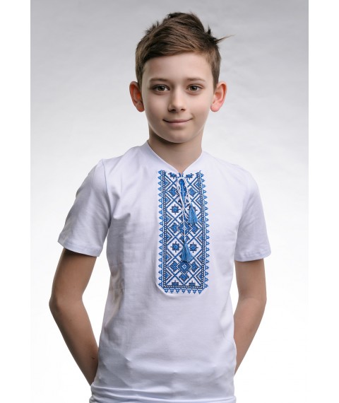 Embroidered shirt for a boy with a V-neck "Star shine (blue embroidery)"