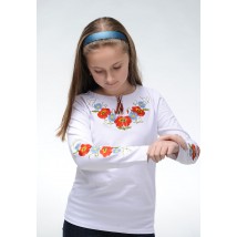 Модная детская футболка с вышивкой белого цвета «Маки-ромашки» 98