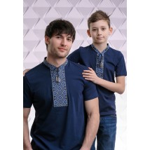 Комплект вышитых футболок для отца и сына «Казацкая (синяя вышивка)»