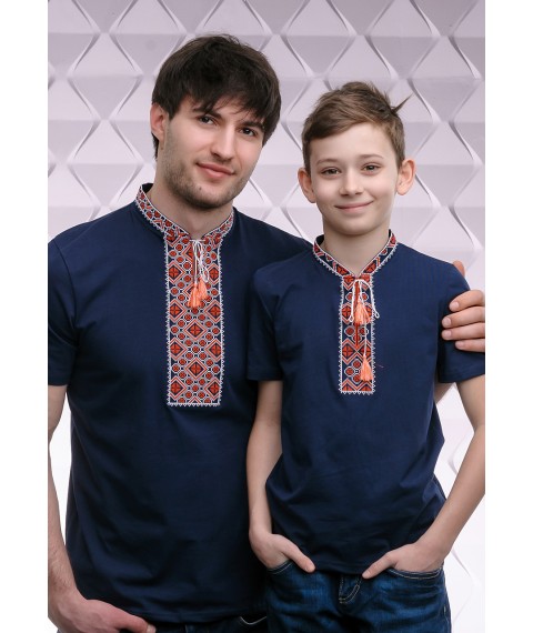 Children's T-shirt with embroidery with short sleeves “Cossack (red embroidery)” 128