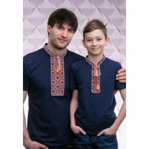 Комплект вышитых футболок для отца и сына «Казацкая (красная вышивка)»