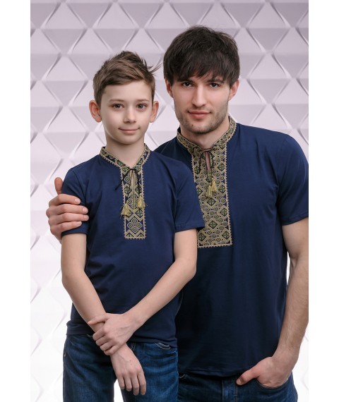 Set of embroidered T-shirts for father and son "Cossack (green embroidery)"