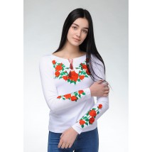 Fashionable white women's long-sleeve t-shirt with embroidery flowers "Rose" S
