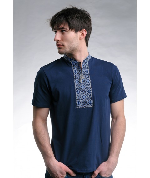 Классическая мужская футболка с вышивкой «Казацкая (синяя вышивка)» M