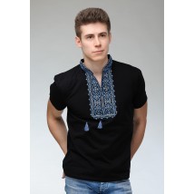 Стильная черная мужская вышитая футболка «Король Данило (синяя вышивка)» 3XL