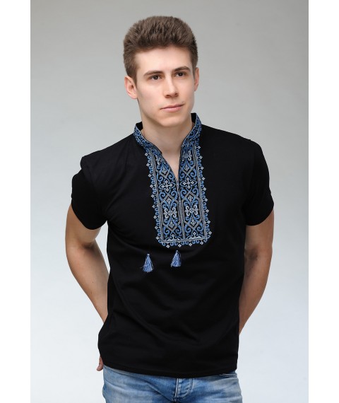 Стильная черная мужская вышитая футболка «Король Данило (синяя вышивка)» XXL
