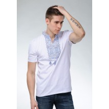 Men's embroidered shirt with short sleeves in white “King Danilo (blue embroidery)” XXL