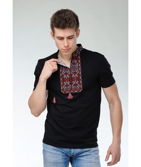 Модная мужская вышитая футболка темного цвета «Король Данило (вишневая вышивка)» L