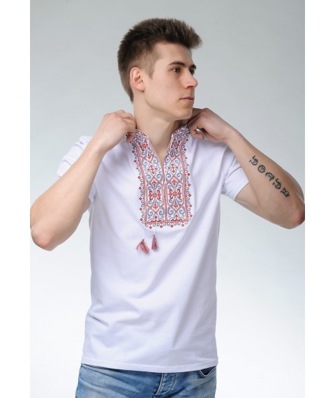 Вышитая футболка с коротким рукавом белого цвета «Король Данило (вишневая вышивка)» 3XL