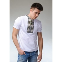 Модная мужская вышиванка с коротким рукавом «Солнышко (белая вышивка)» L