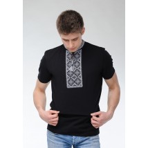 Сдержанная мужская футболка с коротким рукавом в черном цвете «Атаманская (серая вышивка)» 3XL
