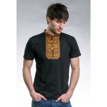 Summer men's embroidered T-shirt in black "Smooth (golden ornament)"