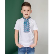 Вышитая футболка для мальчика с коротким рукавом Дем'янчик (синяя вышивка) 92